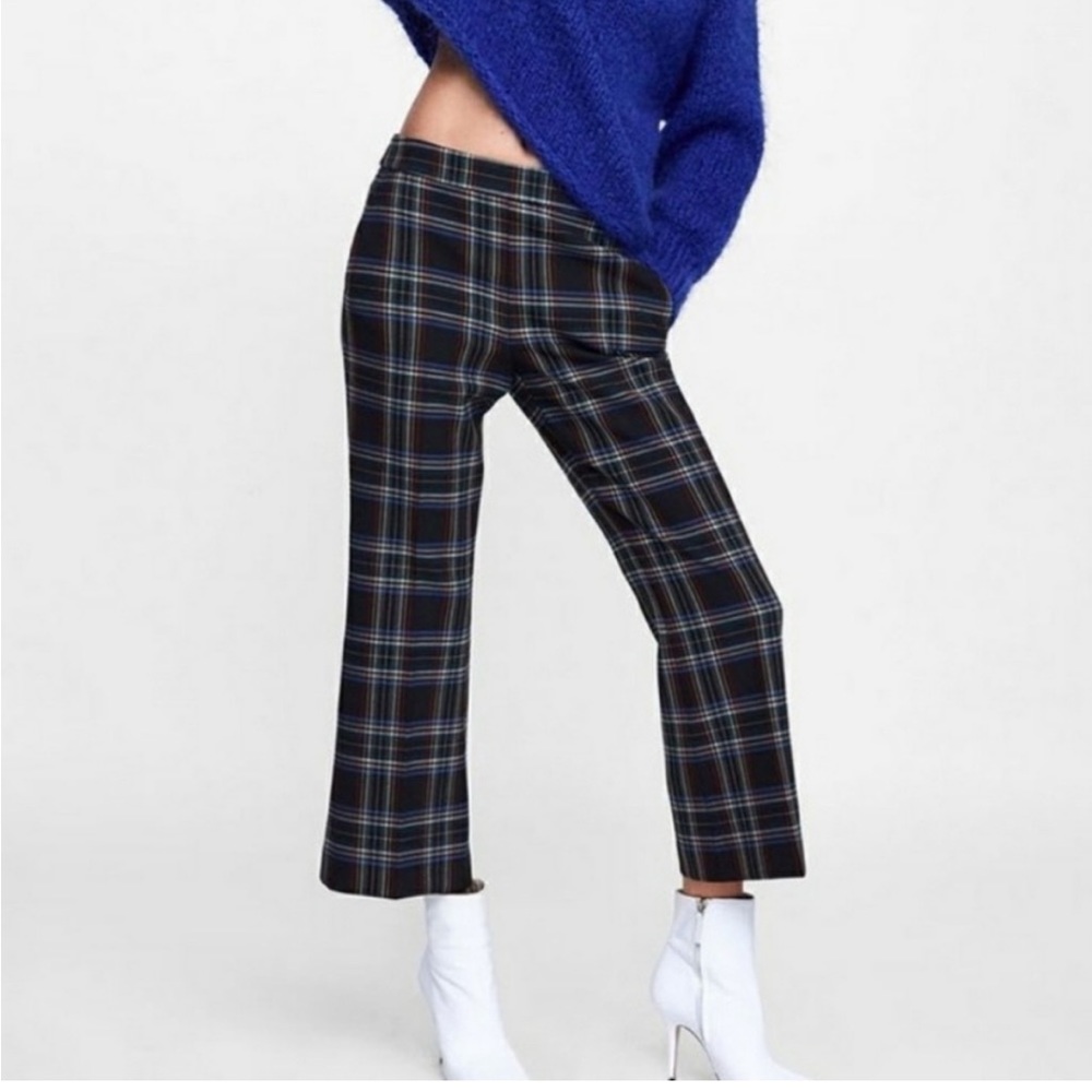 Zara Plaid Flare Cropped Pants